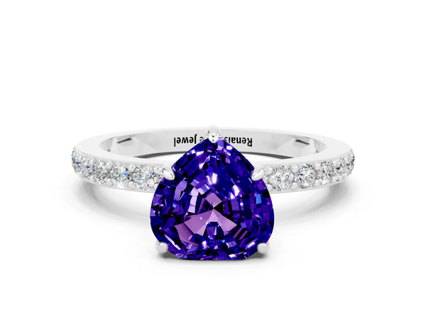 Platinum Heart Cut Tanzanite Pavé Engagement Ring with Round  Accents and Prong Setting