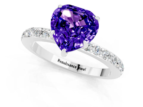 White gold Heart Cut Tanzanite Ring with Pavé Band and Four-Prong Setting_1