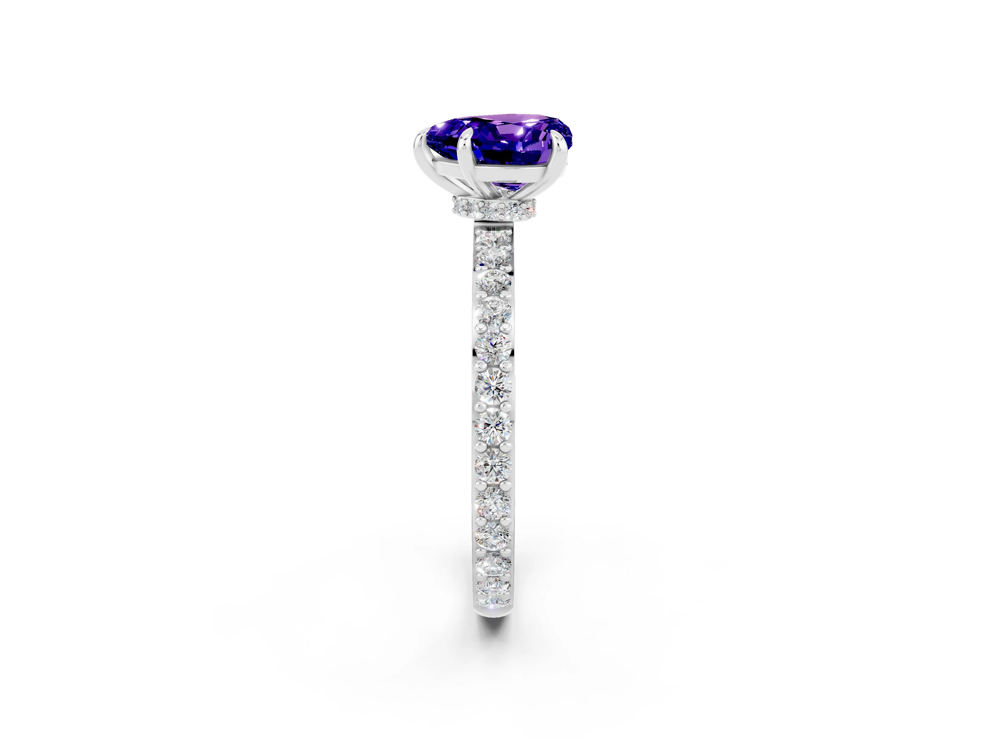 White gold Heart Cut Tanzanite Ring with Pavé Band and Four-Prong Setting_2