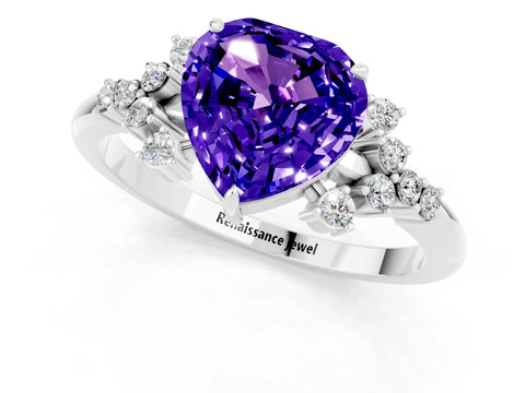White gold Heart Cut Tanzanite Ring with Side Stones and Four-Prong Setting_38