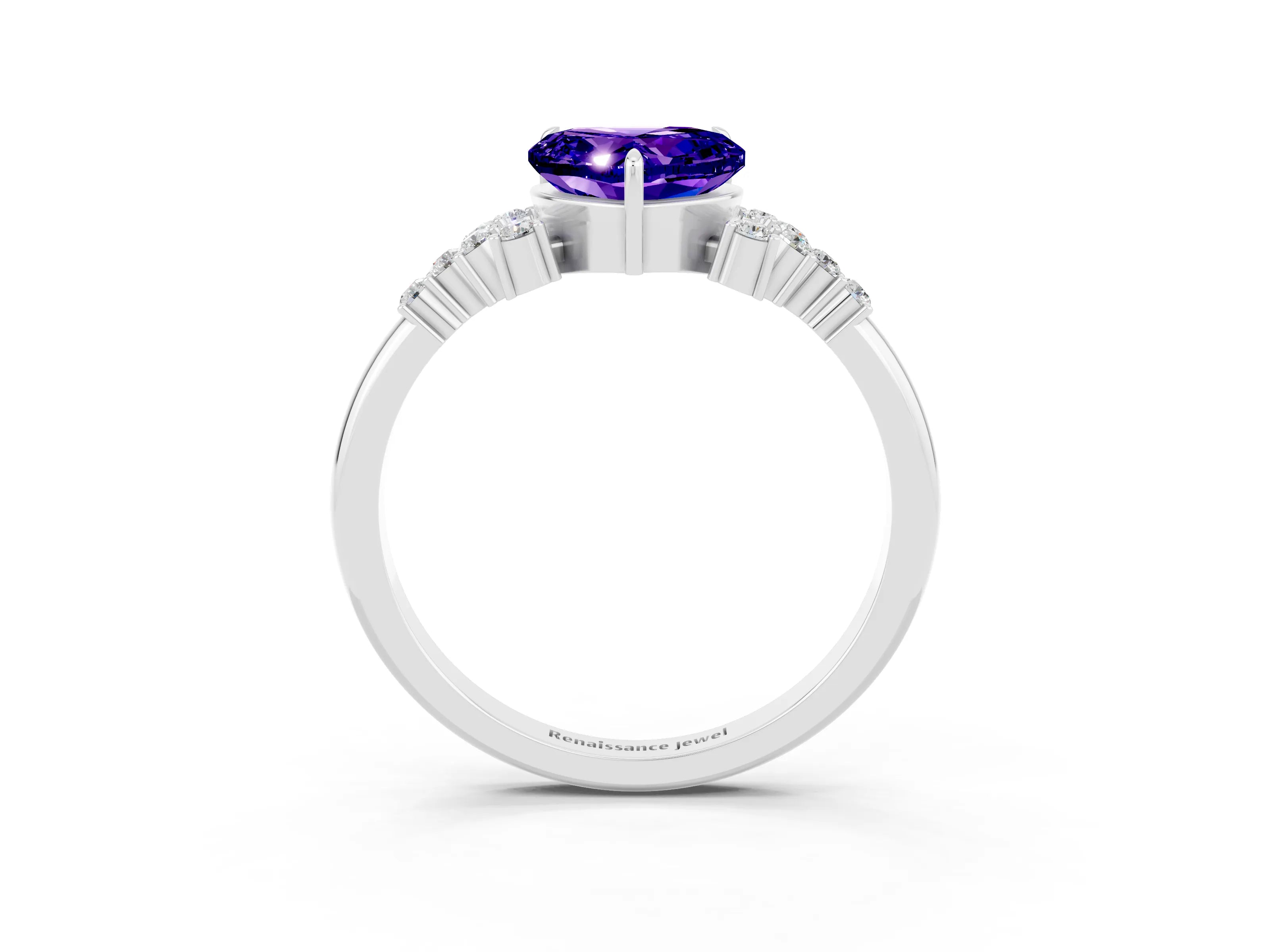 White gold Heart Cut Tanzanite Ring with Side Stones and Four-Prong Setting_39