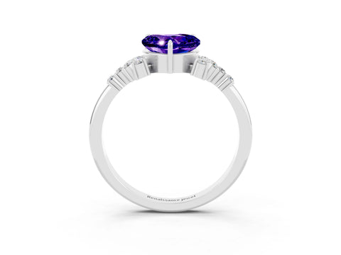 White gold Heart Cut Tanzanite Ring with Side Stones and Four-Prong Setting_39