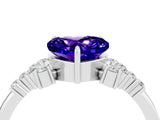 White gold Heart Cut Tanzanite Ring with Side Stones and Four-Prong Setting_40