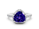 White gold Heart Cut Tanzanite Scalloped Halo Engagement Ring with Round Shared Prong Band_24