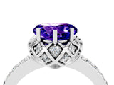 White gold Heart Cut Tanzanite Scalloped Halo Engagement Ring with Round Shared Prong Band_28