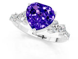 White gold Heart Cut Tanzanite Scattered Round Accent Ring with Prong Setting_25