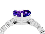 White gold Heart Cut Tanzanite Scattered Round Accent Ring with Prong Setting_52
