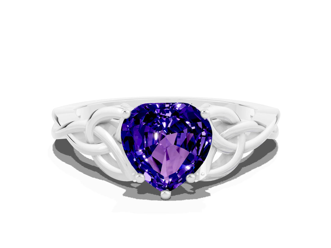 White gold Heart Cut Tanzanite Solitaire Celtic Knot Ring with Four-Prong Setting_12