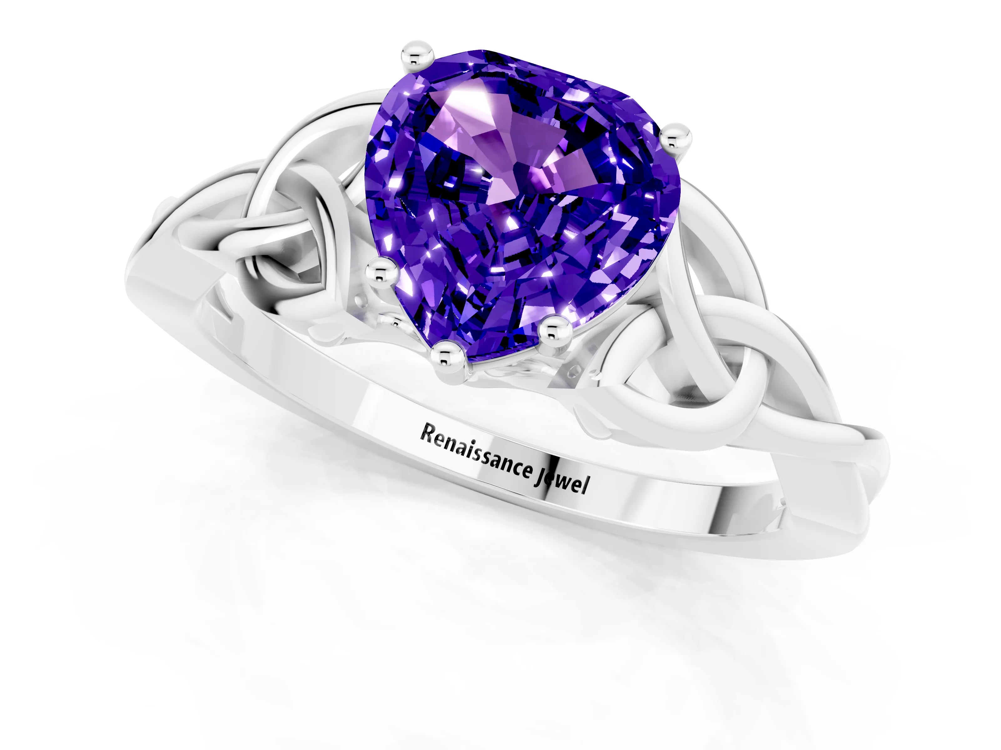 White gold Heart Cut Tanzanite Solitaire Celtic Knot Ring with Four-Prong Setting_13