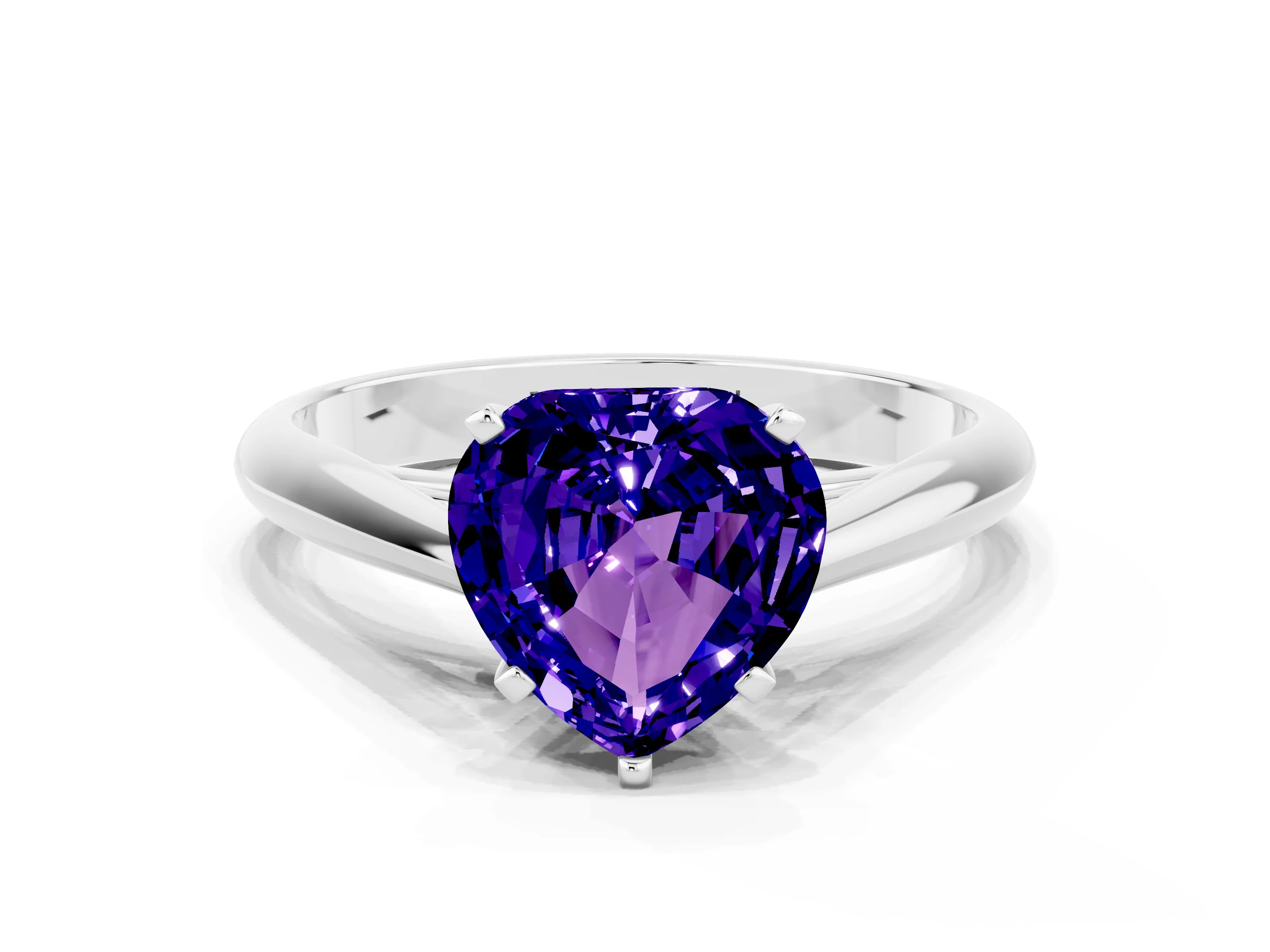 White gold Heart Cut Tanzanite Solitaire Engagement Ring with Cathedral Setting and Four-Prong Mount_12