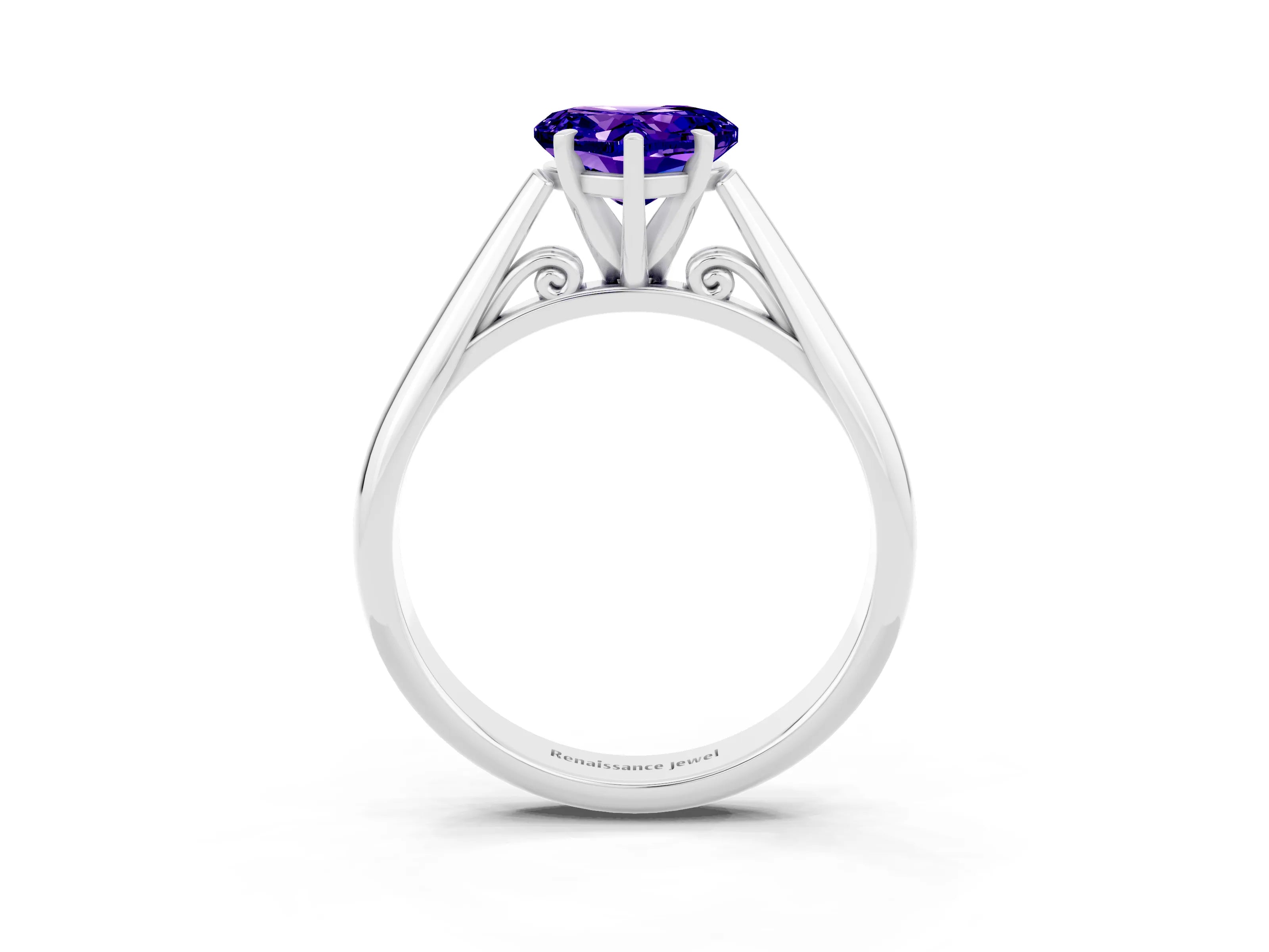 White gold Heart Cut Tanzanite Solitaire Engagement Ring with Cathedral Setting and Four-Prong Mount_15