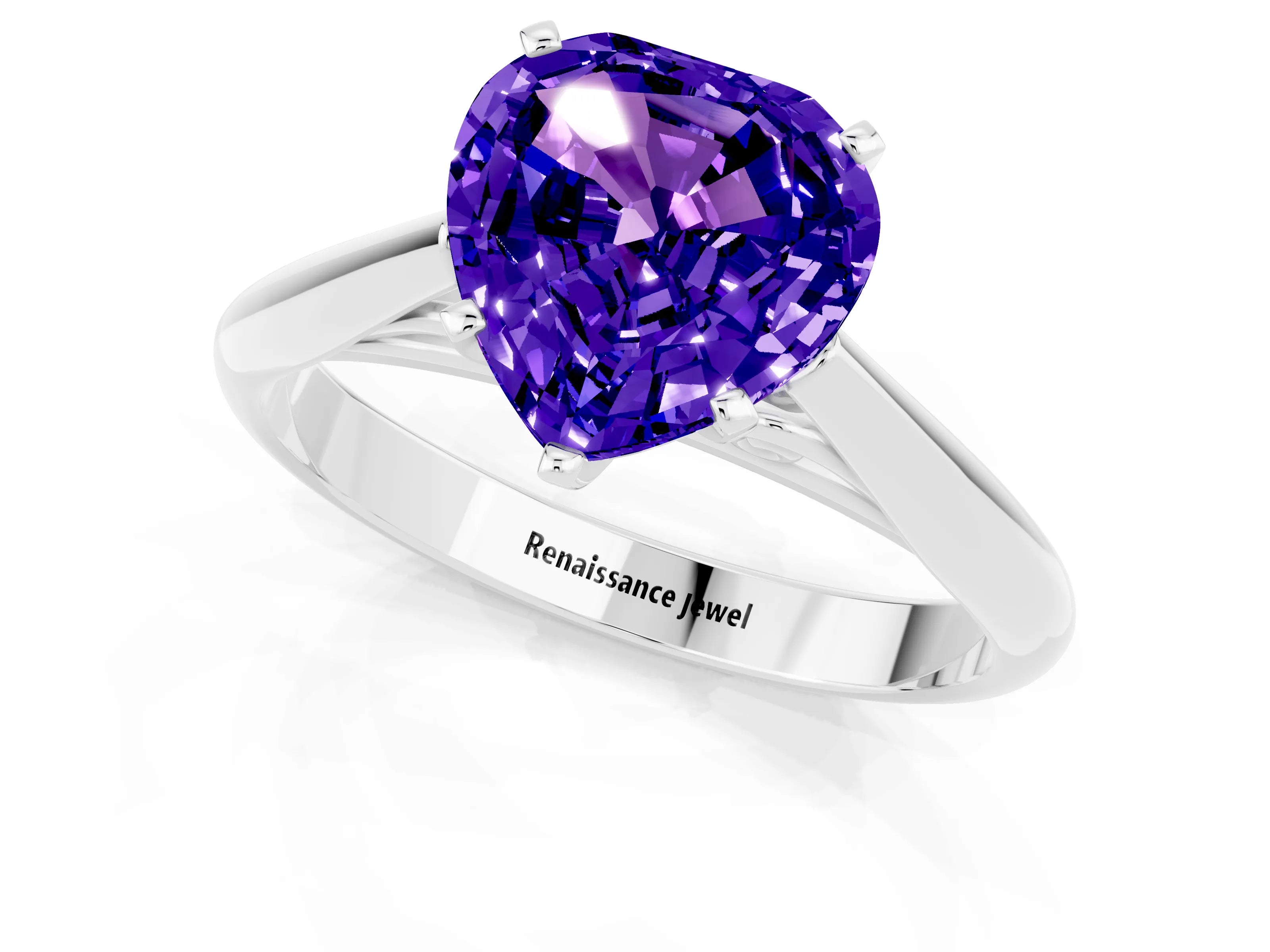 White gold Heart Cut Tanzanite Solitaire Engagement Ring with Cathedral Setting and Four-Prong Mount_25