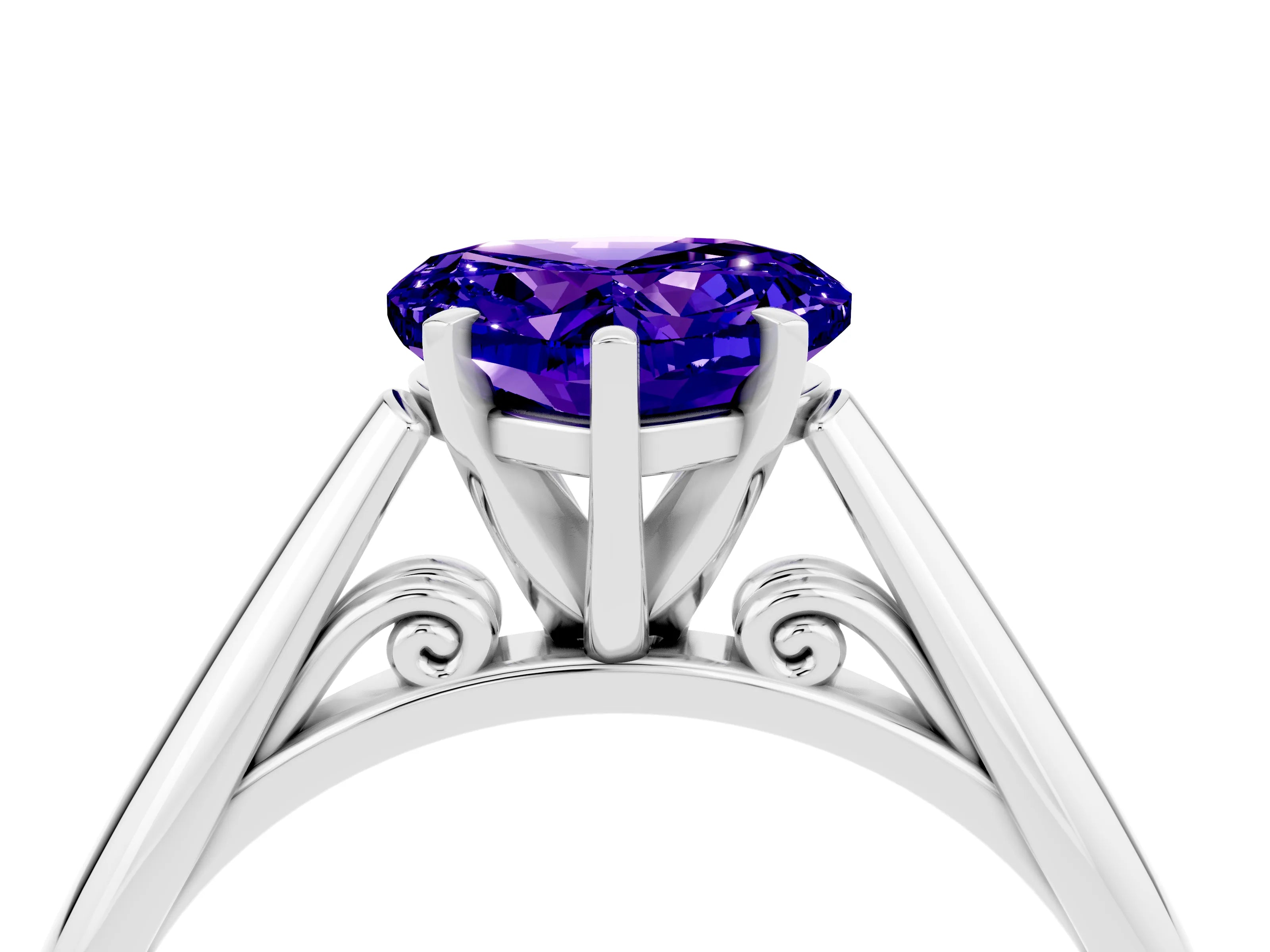 White gold Heart Cut Tanzanite Solitaire Engagement Ring with Cathedral Setting and Four-Prong Mount_28