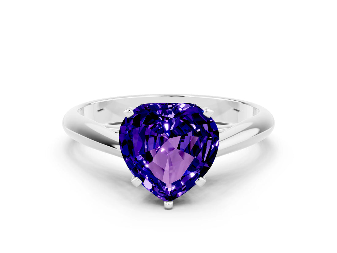 White gold Heart Cut Tanzanite Solitaire Engagement Ring with Cathedral Setting and Four-Prong Mount_96