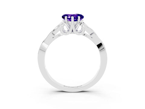 White gold Heart Cut Tanzanite Solitaire Engagement Ring with Celtic Knot Band and Four-Prong Setting_3