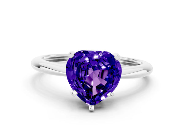 White gold Heart Cut Tanzanite Solitaire Engagement Ring with Classic Band and Four-Prong Setting