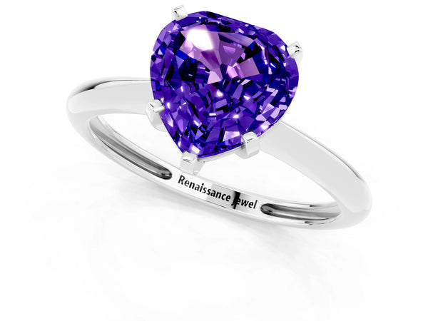 White gold Heart Cut Tanzanite Solitaire Engagement Ring with Classic Band and Four-Prong Setting