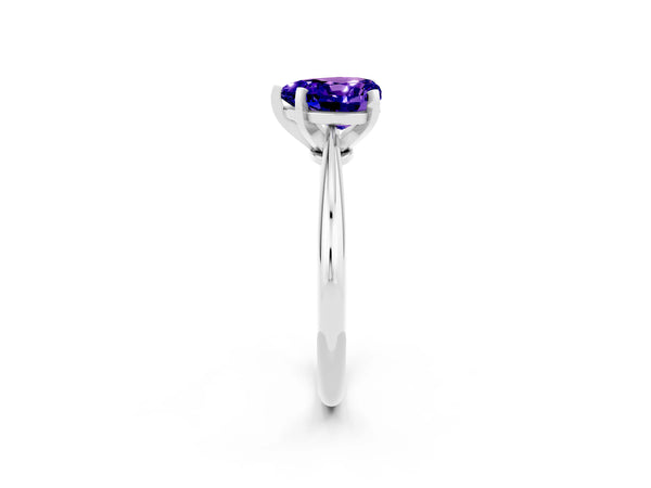White gold Heart Cut Tanzanite Solitaire Engagement Ring with Classic Band and Four-Prong Setting