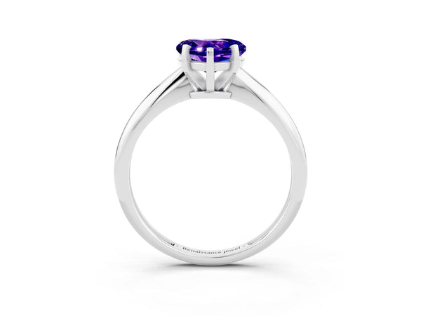 White gold Heart Cut Tanzanite Solitaire Engagement Ring with Classic Band and Four-Prong Setting