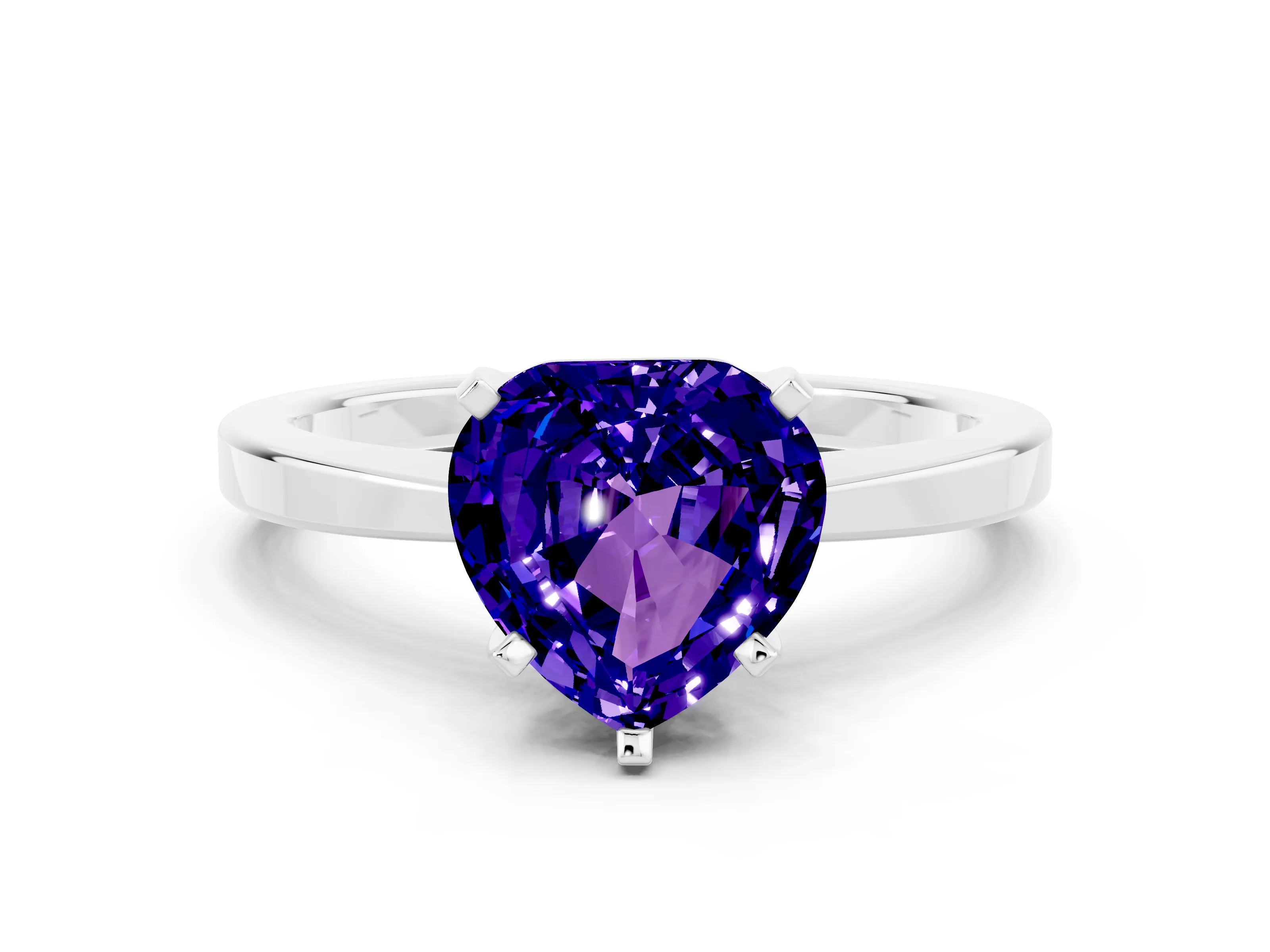 White gold Heart Cut Tanzanite Solitaire Engagement Ring with Classic Band and Four-Prong Setting_24