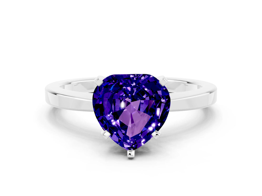 White gold Heart Cut Tanzanite Solitaire Engagement Ring with Classic Band and Four-Prong Setting_24