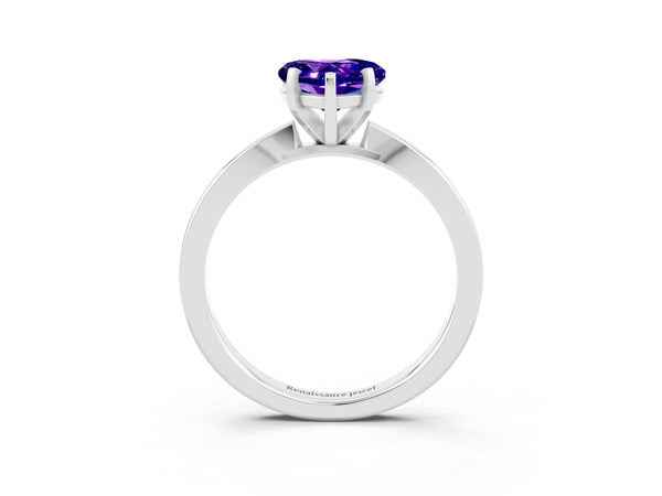 Platinum Heart Cut Tanzanite Solitaire Engagement Ring with Classic Band and Four-Prong Setting