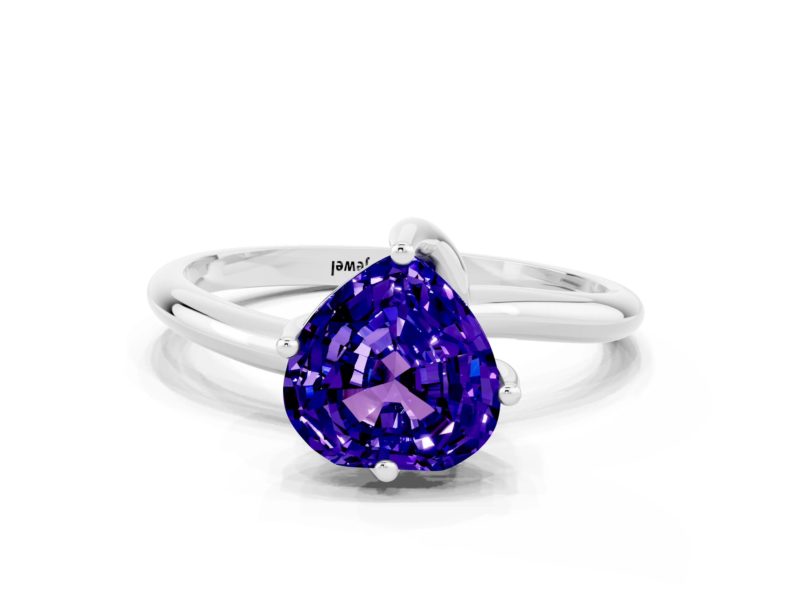 White gold Heart Cut Tanzanite Solitaire Engagement Ring with Four-Prong Setting and Classic Band_12