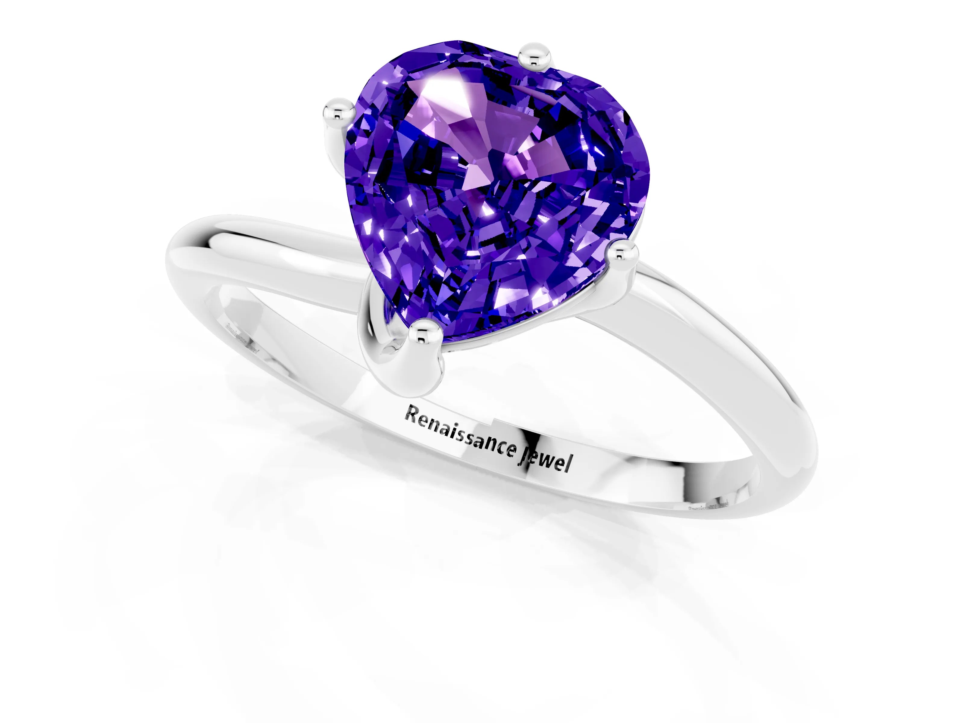 White gold Heart Cut Tanzanite Solitaire Engagement Ring with Four-Prong Setting and Classic Band_13