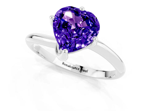 White gold Heart Cut Tanzanite Solitaire Engagement Ring with Four-Prong Setting and Classic Band_13