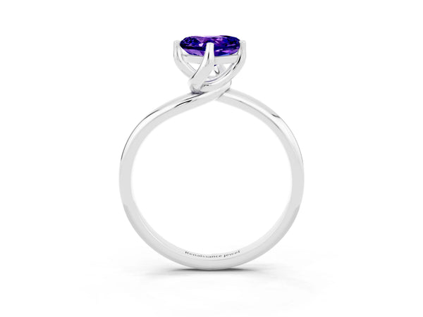 Silver Heart Cut Tanzanite Solitaire Engagement Ring with Four-Prong Setting and Classic Band