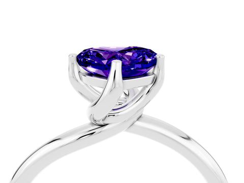 White gold Heart Cut Tanzanite Solitaire Engagement Ring with Four-Prong Setting and Classic Band_16