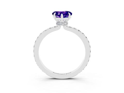 White gold Heart Cut Tanzanite Solitaire Engagement Ring with Pavé Band and Four-Prong Setting_3