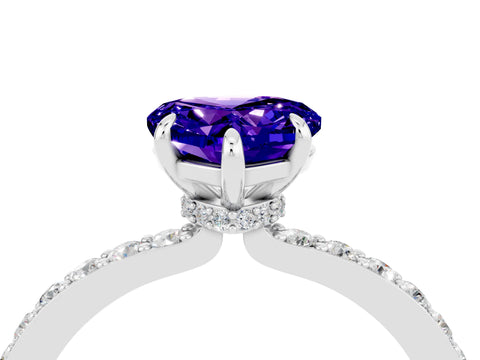White gold Heart Cut Tanzanite Solitaire Engagement Ring with Pavé Band and Four-Prong Setting_4