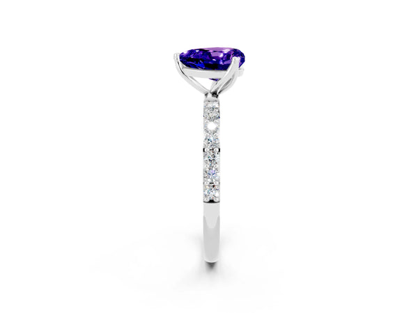 White gold Heart Cut Tanzanite Solitaire Engagement Ring with Round  Pavé Band and Prong Setting