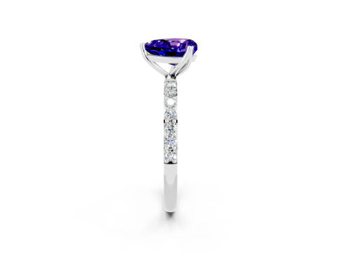White gold Heart Cut Tanzanite Solitaire Engagement Ring with Pavé Band and Prong Setting_2