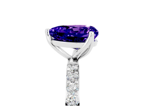 White gold Heart Cut Tanzanite Solitaire Engagement Ring with Pavé Band and Prong Setting_5