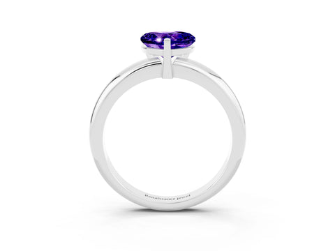 White gold Heart Cut Tanzanite Solitaire Engagement Ring with Round Band and Four-Prong Setting_3