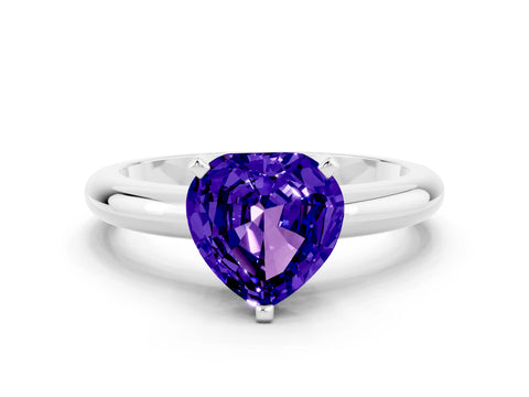 White gold Heart Cut Tanzanite Solitaire Engagement Ring with Round Band and Four-Prong Setting