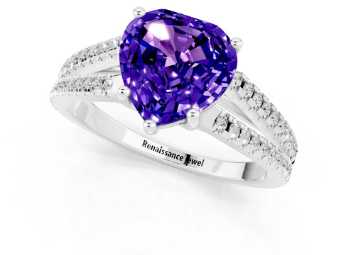 White gold Heart Cut Tanzanite Solitaire Engagement Ring with Split Shank Pavé Band_1
