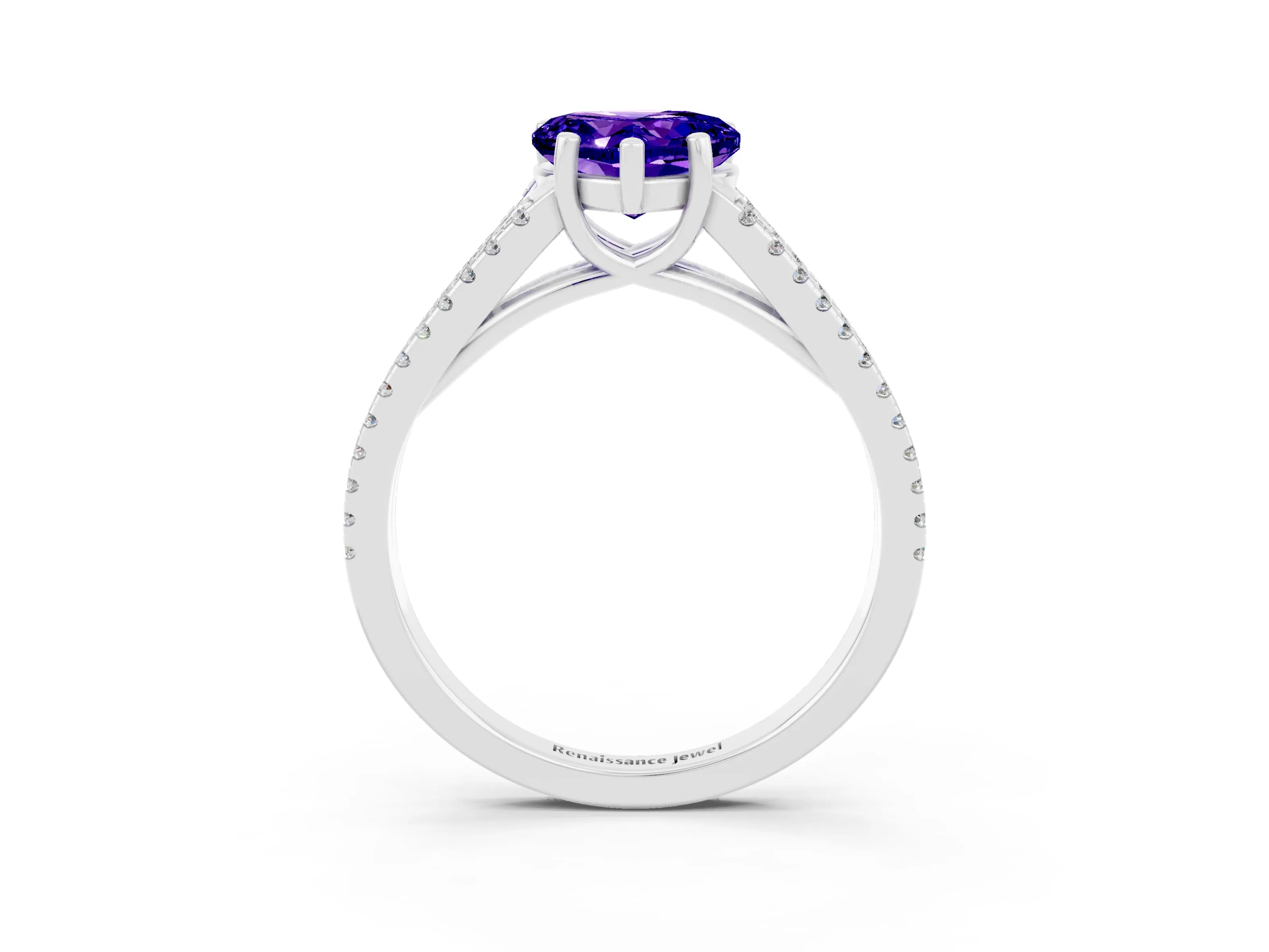 White gold Heart Cut Tanzanite Solitaire Engagement Ring with Split Shank Pavé Band_3