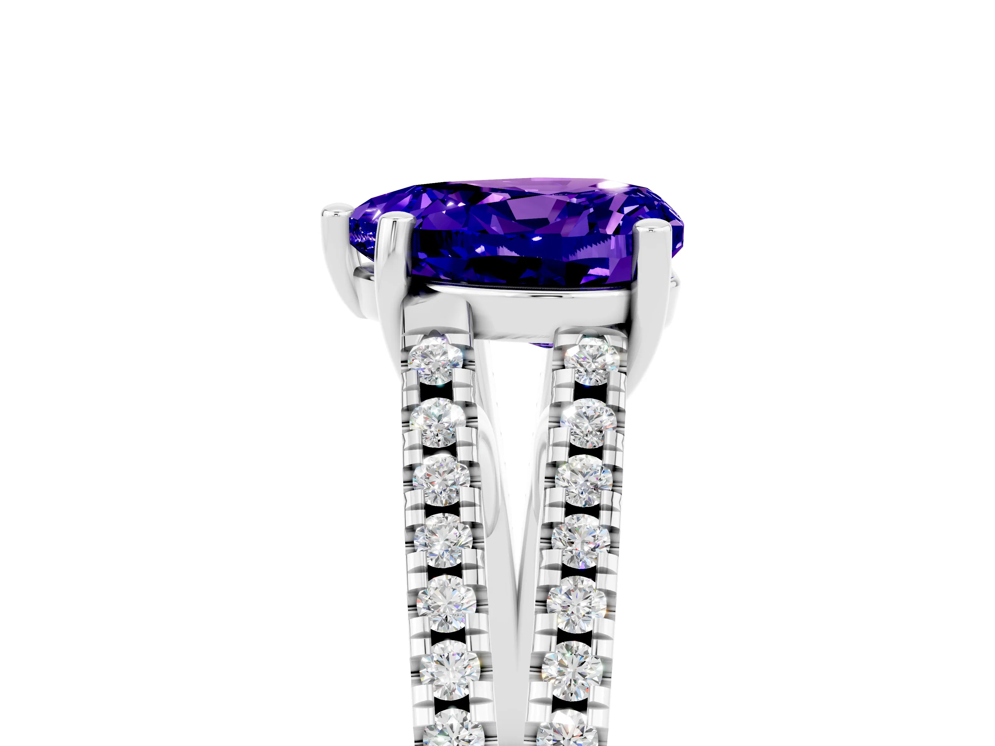 White gold Heart Cut Tanzanite Solitaire Engagement Ring with Split Shank Pavé Band_5
