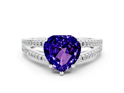 White gold Heart Cut Tanzanite Solitaire Engagement Ring with Split Shank Pavé Band