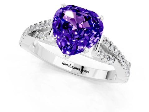 White gold Heart Cut Tanzanite Solitaire Engagement Ring with Twisted Pavé Band and Four-Prong Setting_13