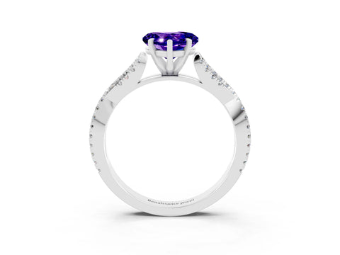 White gold Heart Cut Tanzanite Solitaire Engagement Ring with Twisted Pavé Band and Four-Prong Setting_15