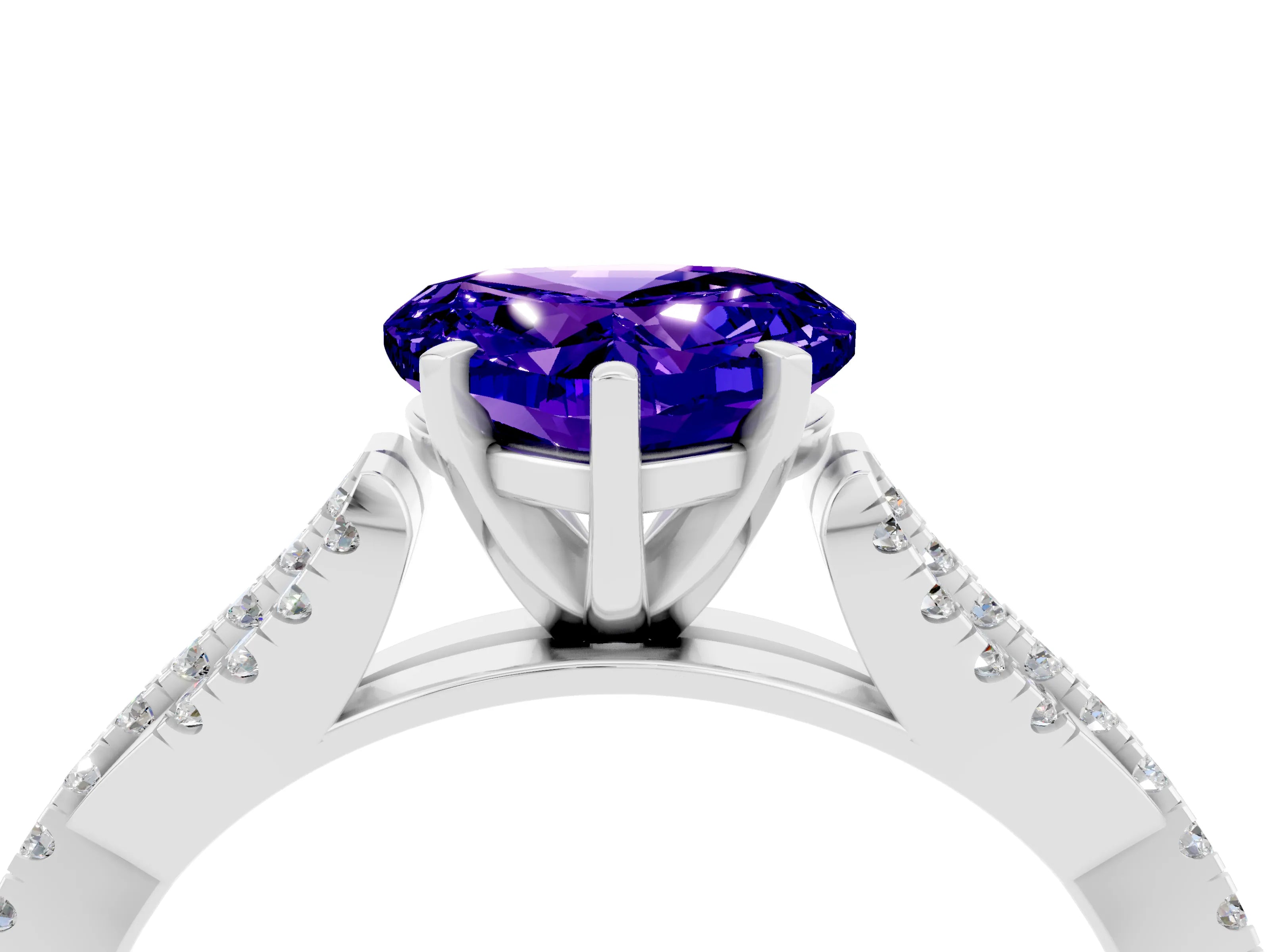 White gold Heart Cut Tanzanite Solitaire Engagement Ring with Twisted Pavé Band and Four-Prong Setting_16