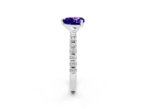 White gold Heart Cut Tanzanite Solitaire Pavé Band with Four-Prong Setting_2