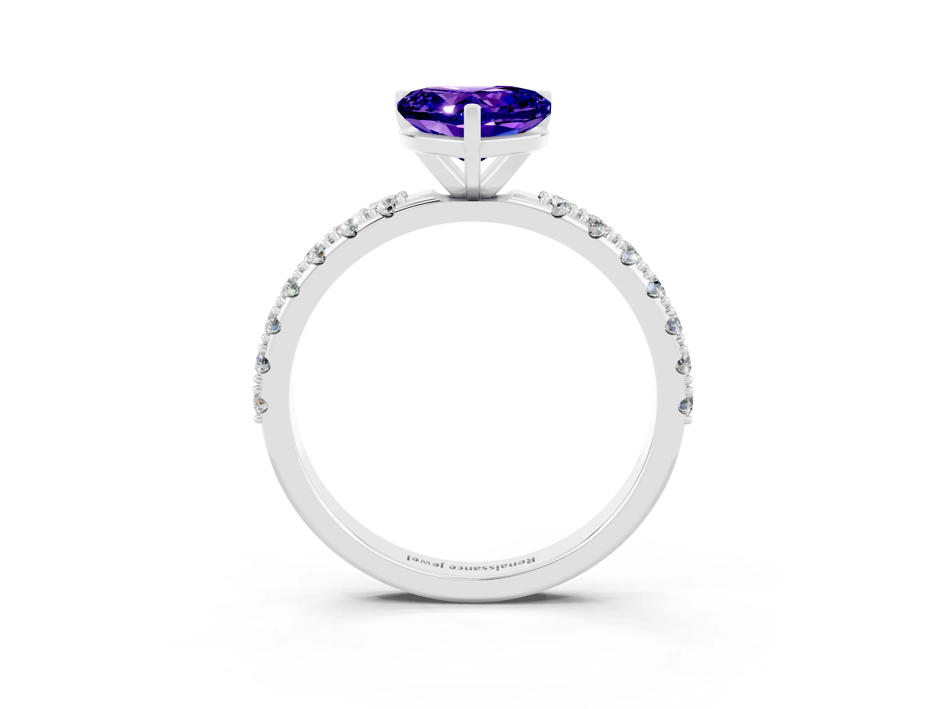 White gold Heart Cut Tanzanite Solitaire Pavé Band with Four-Prong Setting_3