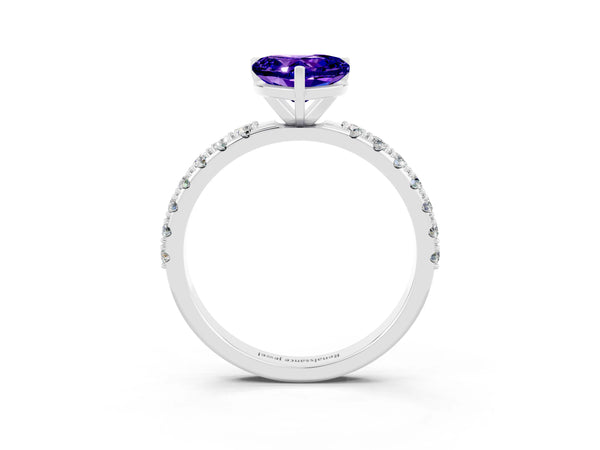 Silver Heart Cut Tanzanite Solitaire Pavé Band with Four-Prong Setting