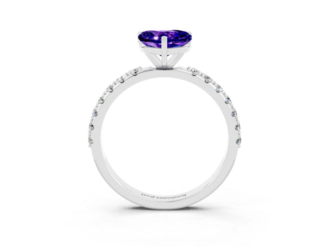 White gold Heart Cut Tanzanite Solitaire Pavé Band with Four-Prong Setting_3
