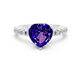 White gold Heart Cut Tanzanite Solitaire Pavé Band with Four-Prong Setting